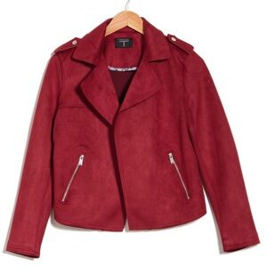 Tahari Red Faux Suede Moto Jacket